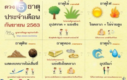 ดวง 5 ธาตุประจำเดือนกันยายน 63